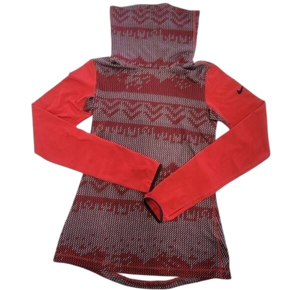 Nike Pro Pullover Womens Small Red Dri FIT Printed Base Layer Athletic Top - Picture 1 of 8